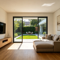 Porte coulissante en aluminium à rupture de pont thermique, double vitrage Low-E, grand panneau, rail lisse, pour usage résidentiel américain sur terrasse