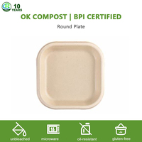 Service personnalisé canne à sucre Bagasse Compostable assiette carrée jetable 6 "7" 8 "9" 10 "pouces plat