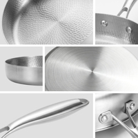 Wok en acier inoxydable de qualité alimentaire (non revêtu/antiadhésif) finition martelée haut de gamme design à côtés droits 24 cm pour cuisinière à gaz