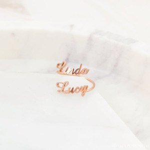 Dainty <strong>Ring</strong> for Her Stainless Steel Adjustable Rose Gold Double Custom <strong>Name</strong> <strong>Ring</strong> <strong>Personalised</strong> - Product Image 2