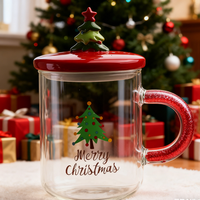 Mug en verre classique de 400 ml avec motif de Noël, pour thé, café, jus, verre à boire avec décalcomanie de Noël, mug en verre transparent