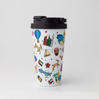 Mug à café isotherme en acier inoxydable à double paroi, écologique, 500 ml, avec couvercle et poignée à impression numérique