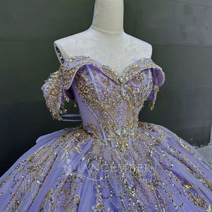 Lavanda Quinceañera vestidos vestido de baile encaje bordado apliques rebordear cristal Color caramelo Natural fiesta vestido de boda LSMC78 - Product Image 5