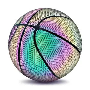 Personalizado basquete mais recente fábrica vendas diretas Reflexivo Basquete luminoso OEM LOGOTIPO Iluminar bolas holográficas de basquete