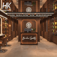 Vitrine de Salon de Beauté Personnalisée Écologique Durable de Haute Qualité avec Niches à Produits Éclairées par LED et Étagères pour Bouteilles pour Salons de Coiffure