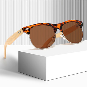 Gafas de Sol con Media Montura con Diseño de Madera, Lentes de PC con Protección UV400, Ligeras, Unisex, para Protección Solar, Conducir, Pescar y Actividades al Aire Libre - Product Image 1