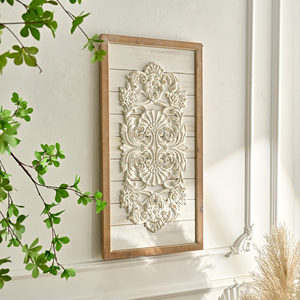 Decoración Rústica para Interiores de Estilo Farmhouse, MDF Ecológico Tallado con Patrón Floral Artístico, Artesanía de Pared para el Hogar, Forma Rectangular - Product Image 3