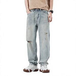Wholesale Custom Logo <b>Men's</b> Vintage Winter Breathable Straight Regular <b>Jeans</b> <b>Flared</b> Denim Washed Streetwear Pants - Product Image 5