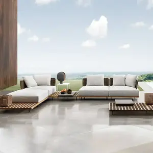 Juego de sofás de madera de teca para exteriores, muebles modernos, sofá cama para exteriores, juego de sofás para exteriores y jardín