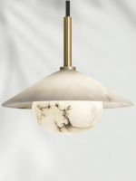 Lustre moderne en marbre de luxe léger avec structure en fer et éclairage LED pour salles à manger, entrées, chambres à coucher, lampe suspendue compacte de chevet