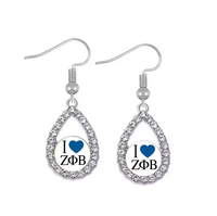 Pendientes de Lágrima con Pedrería de la Hermandad Griega Zeta Phi Beta, Aleación, 3x6cm, Color y Logotipo Personalizados, Joyería para Regalo de Fiesta
