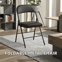 Chaises de salle à manger pliantes modernes en métal avec coussin rembourré, cadre en acier noir, couleur personnalisable, mobilier pour la maison, hôtel, intérieur et extérieur