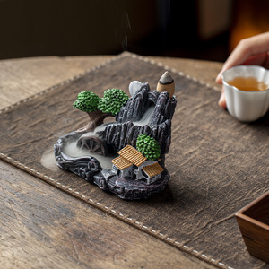 Oogishido Resin <b>Backflow</b> <b>Incense</b> Burner Mini Landscape With House And Trees Hand Made For Aromatherapy Diffuser - Product Image 2