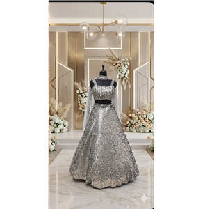 Lehenga de Lentejuelas Plateadas, Elegante Traje de Fiesta, Diseño Tradicional para Novias, Bodas y Festivales, para Mujer - Product Image 2