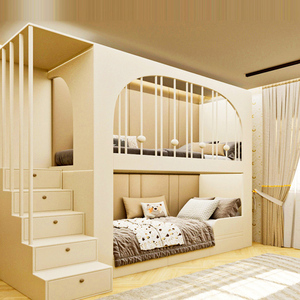 <span class=keywords><strong>Cama</strong></span> <span class=keywords><strong>infantil</strong></span> de doble nivel con <span class=keywords><strong>escalera</strong></span>, estilo crema simple y moderno, 1.2 metros de ancho, <span class=keywords><strong>cama</strong></span> doble con escaleras para el hogar - Product Image 4