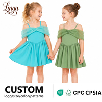 Vestido de Yoga para Niñas, Certificado por CPC y CPSIA, Diseño Personalizado, Nailon y Spandex, Traje de Fiesta Infantil, Transpirable, con Malla Circular