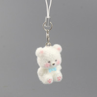 Porte-clés en résine floquée Ours en peluche de dessin animé, Breloque de téléphone en vrac, Jouets animaux 3D en peluche mignons, Sangle de téléphone, Pendentif de sac, Porte-clés, Poupée
