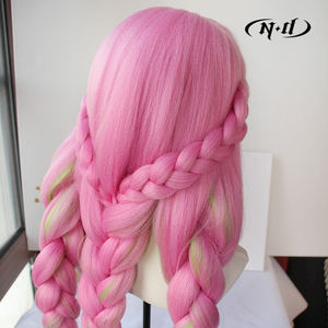 Peluca de <span class=keywords><strong>Cosplay</strong></span> ND <span class=keywords><strong>Mitsuri</strong></span> Kanroji, Color Marrón Claro, Sin Encaje, Hecha a Máquina, Resistente al Calor, con Malla de Red, 130% de Densidad - Product Image 6