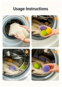 Balles de lavage réutilisables anti-nœuds pour machine à laver, attrape-poils pour animaux domestiques, pour sécheuse et lave-linge, vente en gros - Product Image 6