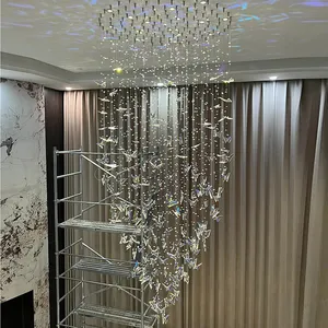 Led Crystal Gold Chandelier Ceiling Dining Luster Butterfly Pendant Lamp Chandelier Luxury Crystal Light