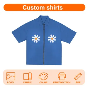 2024 Customized Men's Summer Daisy Print Metal Zippered Collar Trend Casual Short Sleeved Shirt For 2024 Shirts