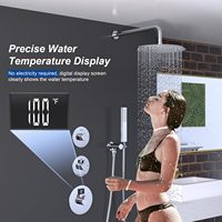Mitigeur de douche mural thermostatique en laiton à commande de débit simple 2 voies avec affichage numérique de la température, finition laiton, fonction pluie sans jet direct