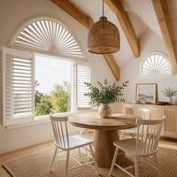 Persianas de Madera de Paulownia para Ventanas Arqueadas, Persianas con Forma de Arco Personalizadas para Decoración de Interiores de Hogar, Dormitorio y Sala de Estar