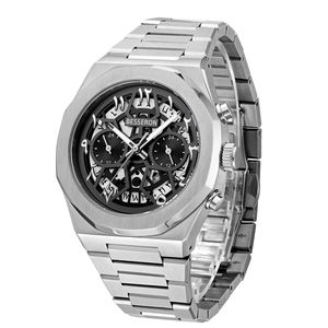 Reloj de Pulsera de Cuarzo Cronógrafo de Lujo con Esqueleto, Correa de Acero Inoxidable y Cierre de Mariposa Único, Resistente al Agua 5ATM para Uso Diario - Product Image 1