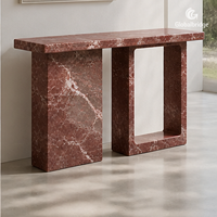 Table console contemporaine de luxe léger en marbre rouge multicolore sur mesure pour projets hôteliers et de villas