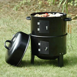 Fumoir vertical au charbon de bois 3-en-1 pour fêtes, jardins et barbecues, avec thermomètre intégré et aération - Product Image 4