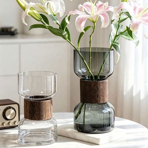 Jarrón Floral Hidropónico Cilíndrico <span class=keywords><strong>de</strong></span> Madera Artístico para Sala <span class=keywords><strong>de</strong></span> Estar, Decoración del Hogar, Jarrón <span class=keywords><strong>de</strong></span> <span class=keywords><strong>Vidrio</strong></span> Transparente Gris Ahumado Alto para Mesa - Product Image 2