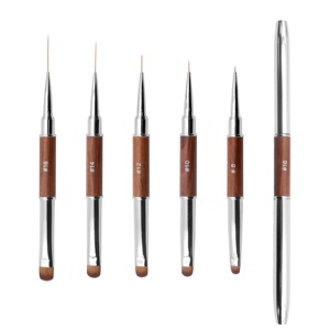 Pinceau à cheveux double face français et liner 2-en-1 pour nail art, poils Kolinsky ou nylon pour la conception d'ongles avec manche en bois - Product Image 1