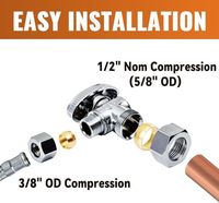 Robinet d'arrêt d'angle de vanne d'arrêt en laiton chromé nominal de 1/2 "Entrée de compression OD de 5/8" Compression OD de 3/8 "Compression OD