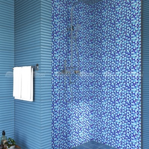 Surface de vague brillant irisé fantaisie changement de couleur <span class=keywords><strong>bleu</strong></span> mixte hexagone mosaïque carrelage de verre pour piscine salle de bain <span class=keywords><strong>douche</strong></span> - Product Image 6