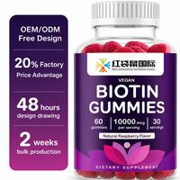 Gummies véganes à la biotine saveur framboise OEM ODM, étiquette personnalisée, emballage sur mesure, usine de compléments alimentaires, lancement de marque, approvisionnement en gros