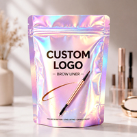 Özel Logo Holografik Baskılı Kilitli Kozmetik Paketleme Poşetleri Makyaj Fırçaları ve Güzellik Aletleri Saklama için