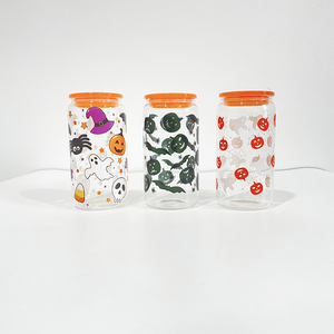 Transparent Halloween 16oz <span class=keywords><strong>verre</strong></span> peut En Gros en vrac Glace Café soda pop bière vin tasse <span class=keywords><strong>Avec</strong></span> couvercle en plastique et <span class=keywords><strong>paille</strong></span> - Product Image 5