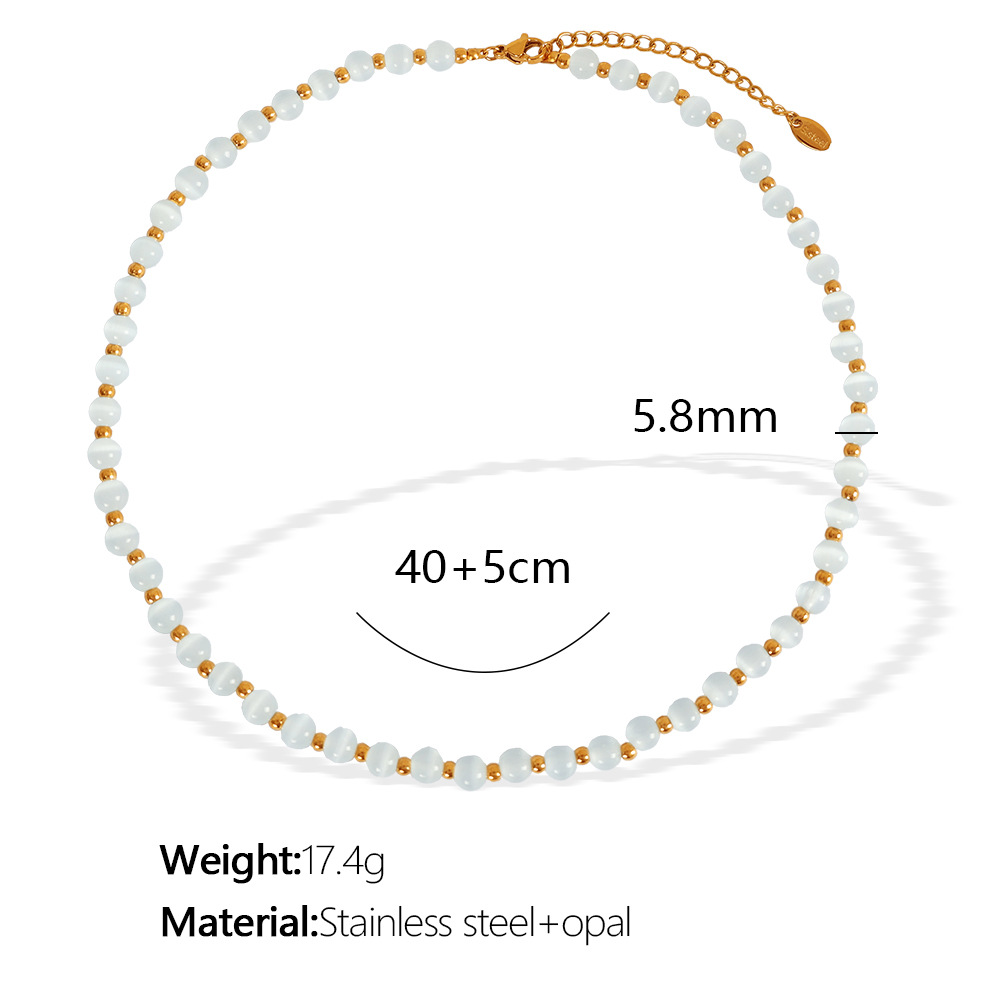 XL181 White Cat's Eye Gold Necklace