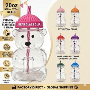 Borraccia in vetro a forma di orsetto con cannuccia riutilizzabile e coperchio a forma di berretto, perfetta come regalo per succhi, frullati e <span class=keywords><strong>acqua</strong></span> - Product Image 5