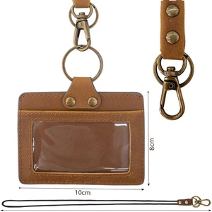Boshiho Genuine <b>Leather</b> Button Closure 6 Inch Customized Logo Card Holder & ID Badge Neck <b>Lanyard</b> for Office Student Business - Product Image 2
