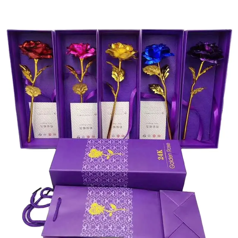 Yapay 24K altın folyo çiçek hediye kutusu ile sevgililer günü hediyeleri Galaxy çin'de yapılan gül