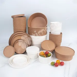 400 480 1300ml Kraft Bowl 1000ml Eco Friendly Kraft Paper Box Packaging White Brown Craft Disposable Salad Bowl