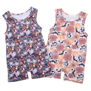 도매 사용자 정의 할로윈 데이 승화 세트 베이비 롬퍼와 퍼플 가죽 소재 반팔 탑 세트 - Product Image 5