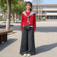 Ensemble Cardigan à Col Marin et Pantalon Large pour Femme, Rouge, Style Preppy, Tenue de Vacances Deux Pièces, Vente en Gros Personnalisée