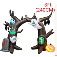 Arche gonflable d'Halloween de 2,4 m avec arbre hanté, hibou fantôme et pierre tombale LED pour la décoration d'entrée de fête en extérieur