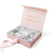 Boîte cadeau de luxe personnalisée en matériaux recyclés avec fermeture magnétique, pliable, rectangulaire, doublure en satin, estampage à chaud rose, poignée en ruban