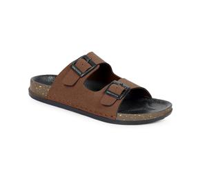 Sandales marron à double boucle, à bout ouvert, décontractées et confortables, avec semelle texturée - Product Image 1
