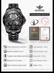 For Black <b>Skeleton</b> Men's Wristwatch Luxury Waterproof High Quality Stainless Steel <b>Automatic</b> Mechanical 20mm Hangzhou - Product Image 6