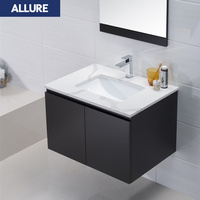 Meuble-lavabo de salle de bain en MDF avec un seul lavabo, design intérieur Allure, noir