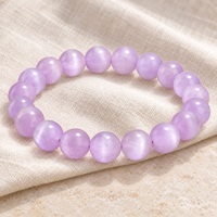 Bracelet extensible en perles de kunzite naturelle œil de chat, pierres précieuses rondes violettes pour femmes
